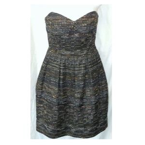 SHOSHANNA JANE JACQUARD METALLIC GOLD TWEED STRAPLESS DRESS $395.00 NWOT 12